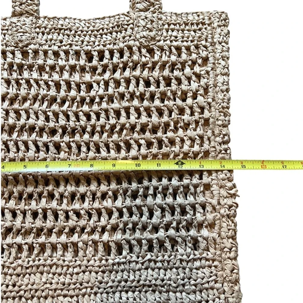 NWT Women Tote Bag Tan Straw Raffia Open Weave Ethically Made Beach Market Bag - Picture 4 of 5